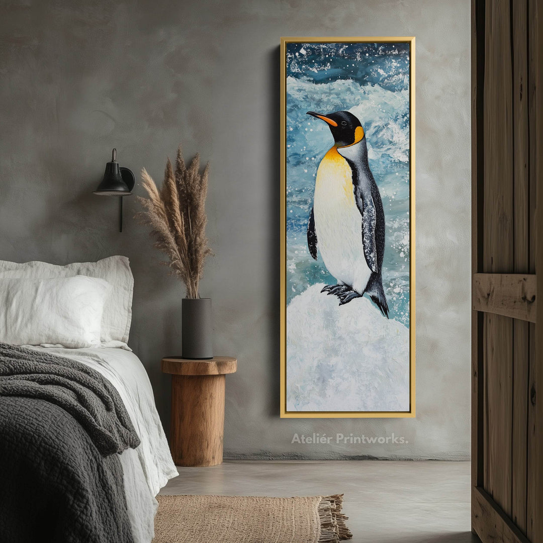 Emperor Penguin Long Narrow Vertical Large Canvas Wall Decor - Atelier Printworks