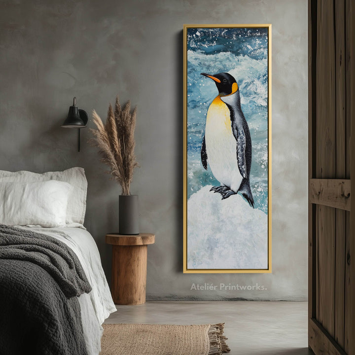 Emperor Penguin Long Narrow Vertical Large Canvas Wall Decor - Atelier Printworks