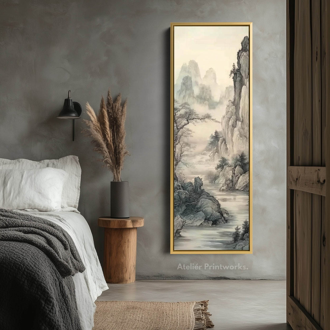 Chinese Landscape Long Narrow Vertical Wall Art Large Canvas Wall Decor - Atelier Printworks
