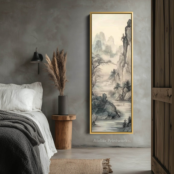 Chinese Landscape Long Narrow Vertical Wall Art Large Canvas Wall Decor - Atelier Printworks