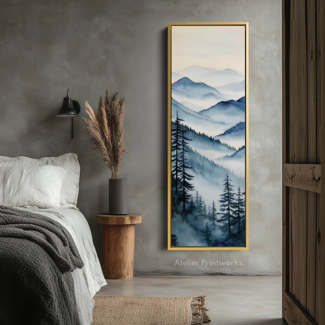 Watercolour Mountains Long Narrow Vertical Wall Art Large Canvas Wall Decor - Atelier Printworks