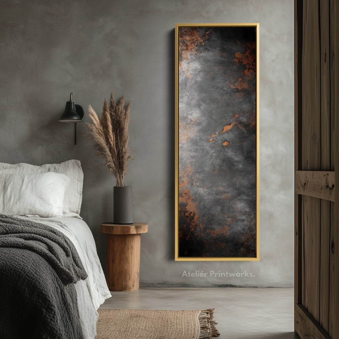 Gray Rustic Abstract Large Canvas Long Narrow Vertical Wall Art Decor - Atelier Printworks