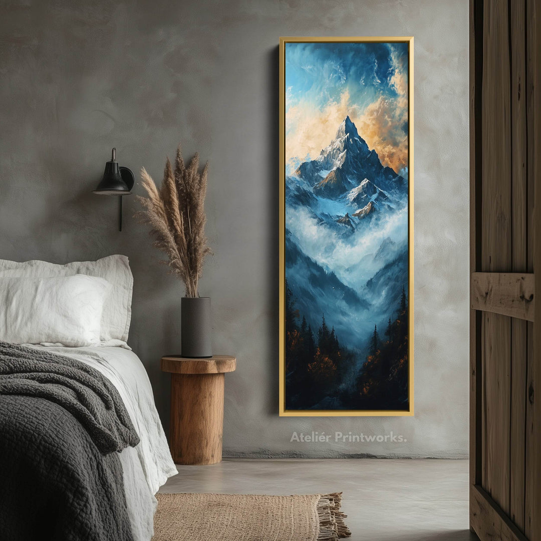 Mountain Landscape Long Narrow Framed Canvas Wall Art For Living Room - Atelier Printworks