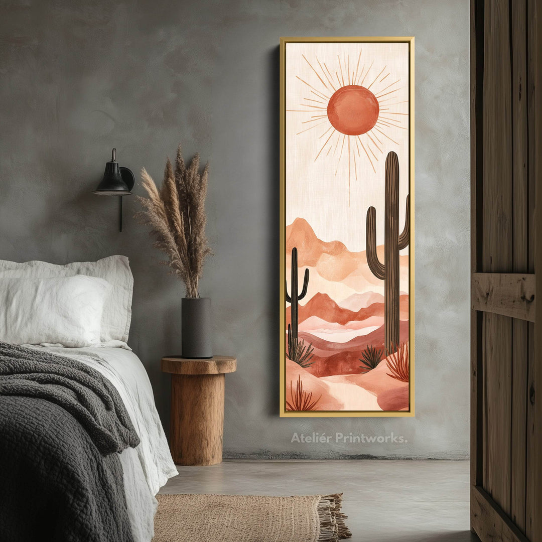 Long Tall Vertical Framed Canvas Wall Art Cacti Desert Landscape - Atelier Printworks