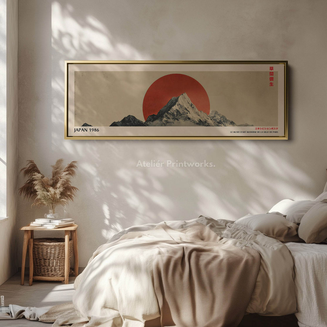 Retro Japan Mountain – Long Narrow Canvas Wall Art - Japandi Mountain Sunset Print - Atelier Printworks