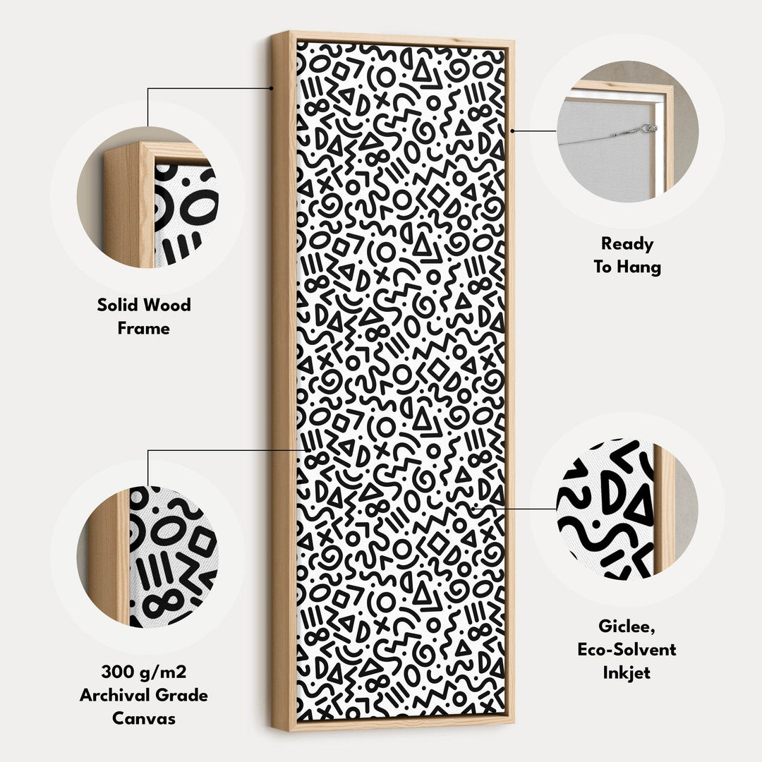 Memphis Retro Geometric Vertical Framed Canvas Wall Art for Bedroom or Living Room - Atelier Printworks