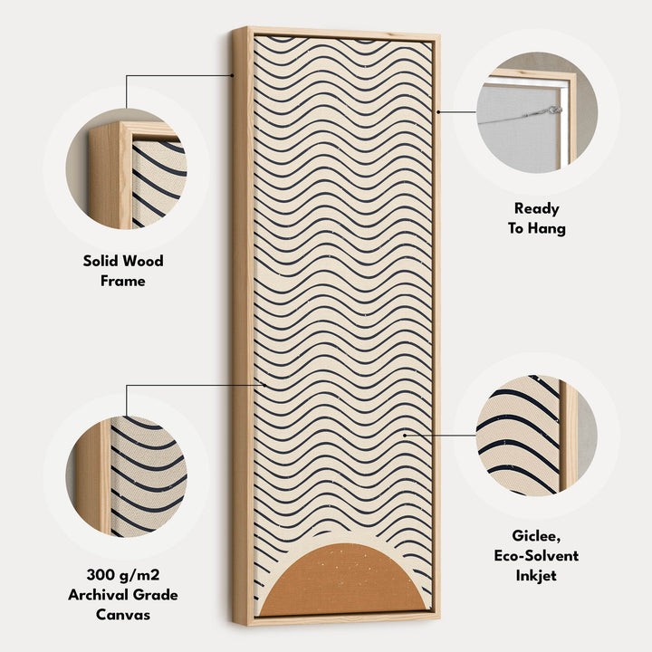 Minimalist Sunrise Waves Long Framed Canvas Wall Art for Hallway or Meditation Space - Atelier Printworks