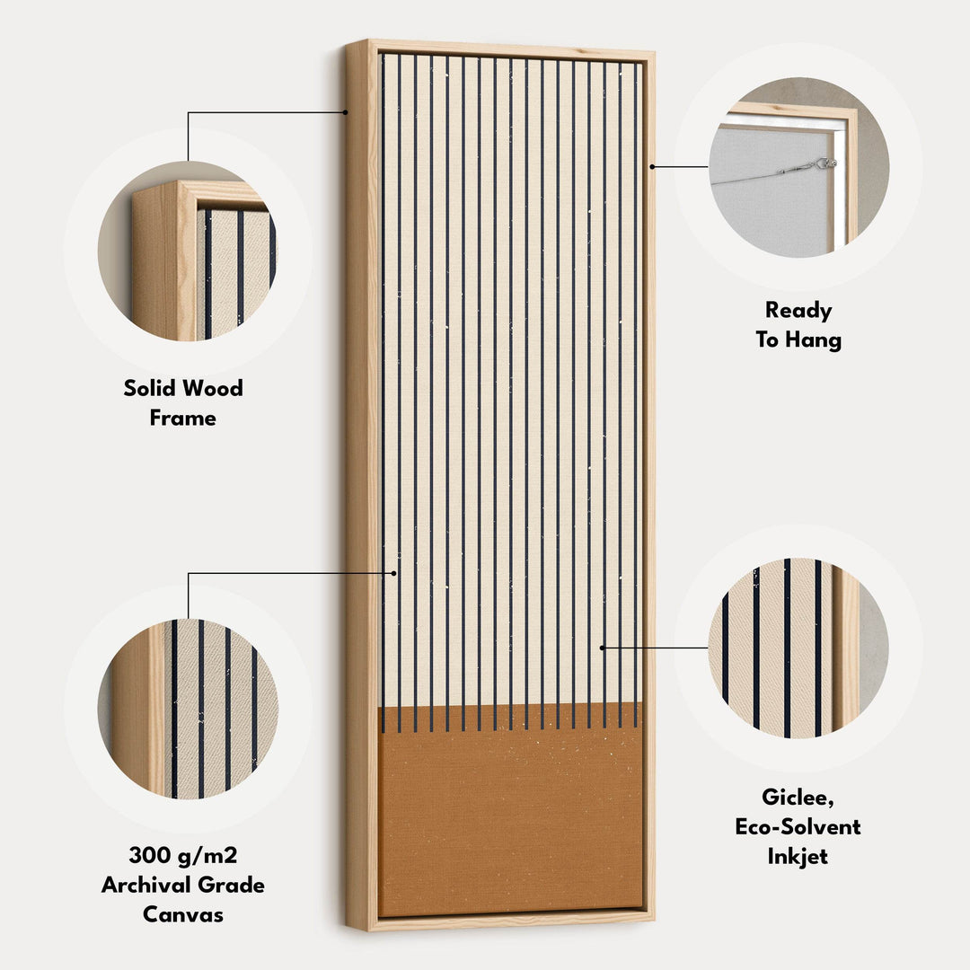 Minimalist Sun and Stripes Narrow Vertical Canvas Wall Art for Entryway or Bedroom - Atelier Printworks