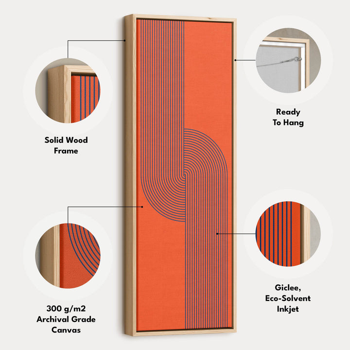 Retro Red and Blue Lines Long Vertical Canvas Wall Art for Living Room or Studio - Atelier Printworks
