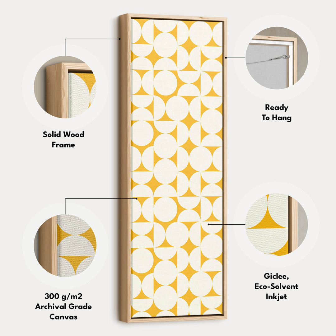 Geometric Mustard Circles Vertical Framed Canvas Wall Art for Living Room or Office - Atelier Printworks