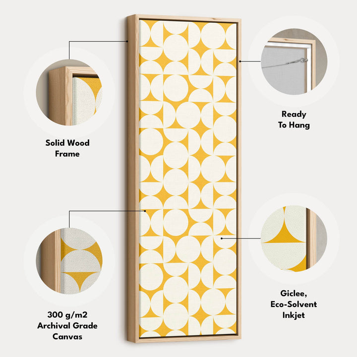 Geometric Mustard Circles Vertical Framed Canvas Wall Art for Living Room or Office - Atelier Printworks