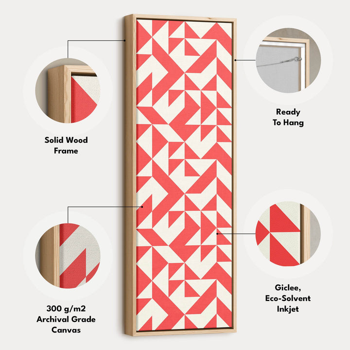 Bold Red Triangles Vertical Framed Canvas Wall Art for Living Room or Studio - Atelier Printworks