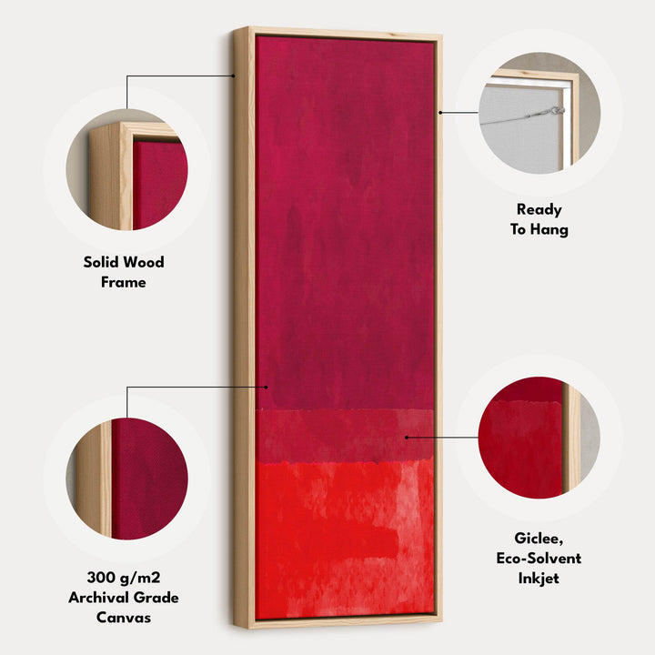 Deep Red Abstract Vertical Framed Canvas Wall Art for Bedroom or Study - Atelier Printworks