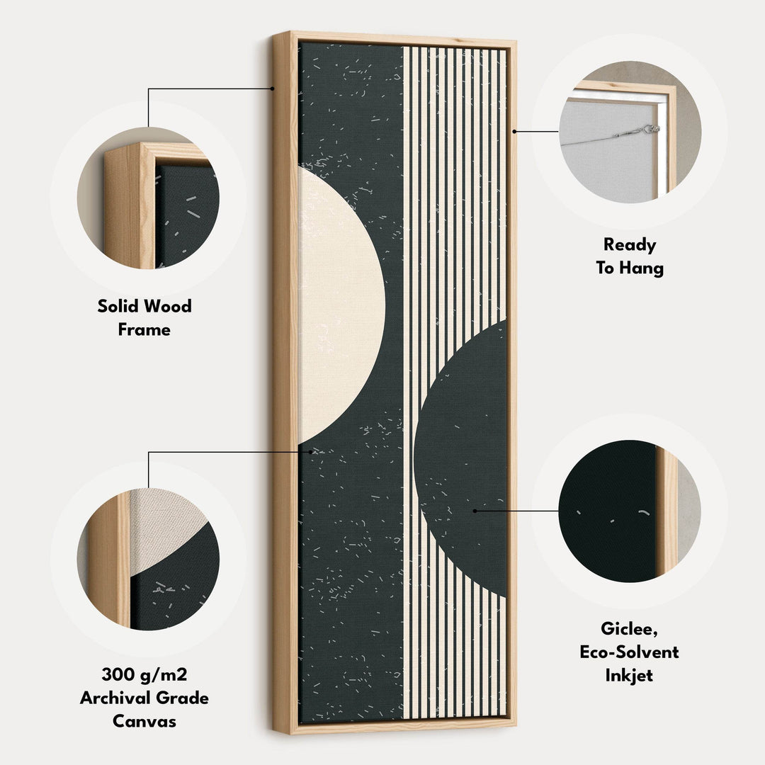 Split Circle Minimalist Vertical Framed Canvas Wall Art for Hallway or Office - Atelier Printworks