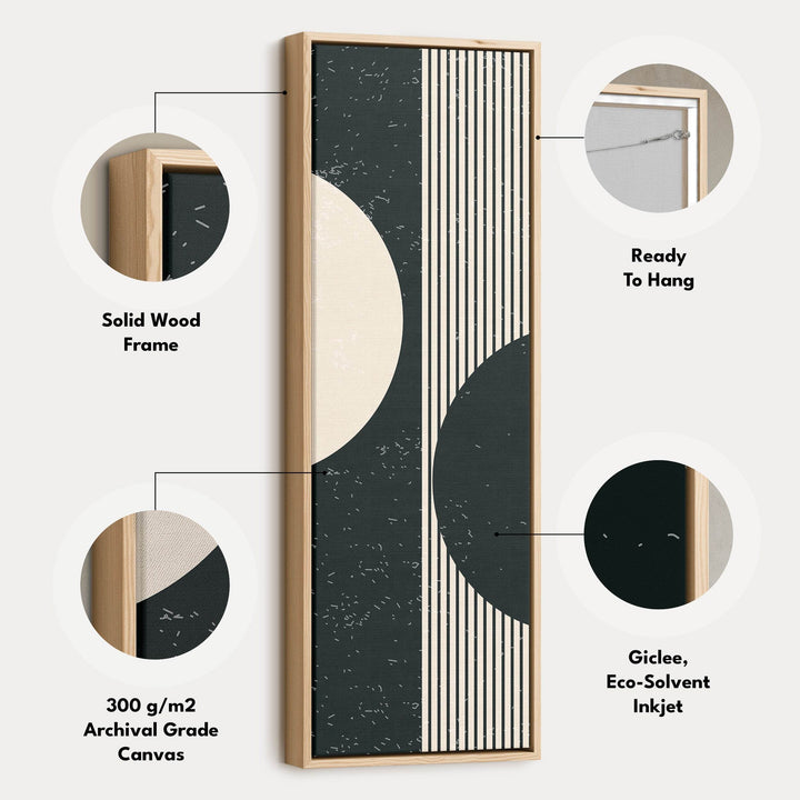 Split Circle Minimalist Vertical Framed Canvas Wall Art for Hallway or Office - Atelier Printworks