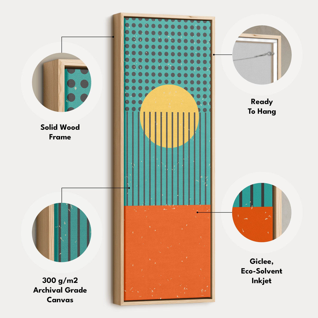 Retro Waves Sun Vertical Framed Canvas Wall Art for Living Room or Office - Atelier Printworks