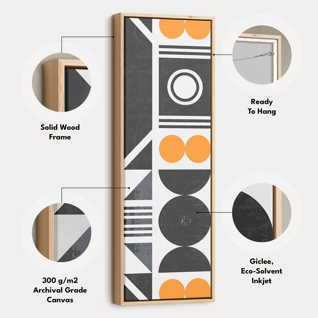 Retro Geometric Circles Vertical Framed Canvas Wall Art for Living Room or Hallway - Atelier Printworks