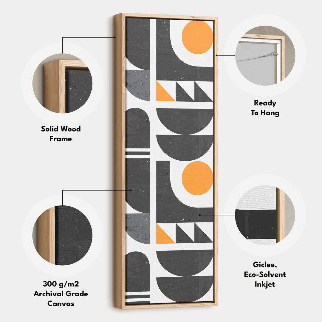 Modern Geometric Sun Vertical Framed Canvas Wall Art for Office or Studio - Atelier Printworks