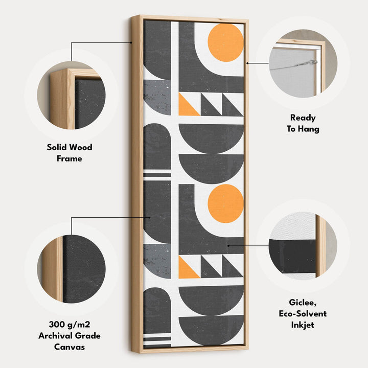 Modern Geometric Sun Vertical Framed Canvas Wall Art for Office or Studio - Atelier Printworks