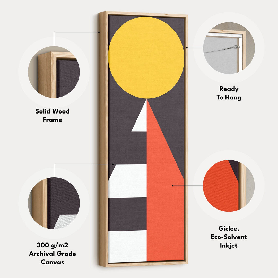 Modern Sun Geometry Vertical Framed Canvas Wall Art for Bedroom or Living Room - Atelier Printworks