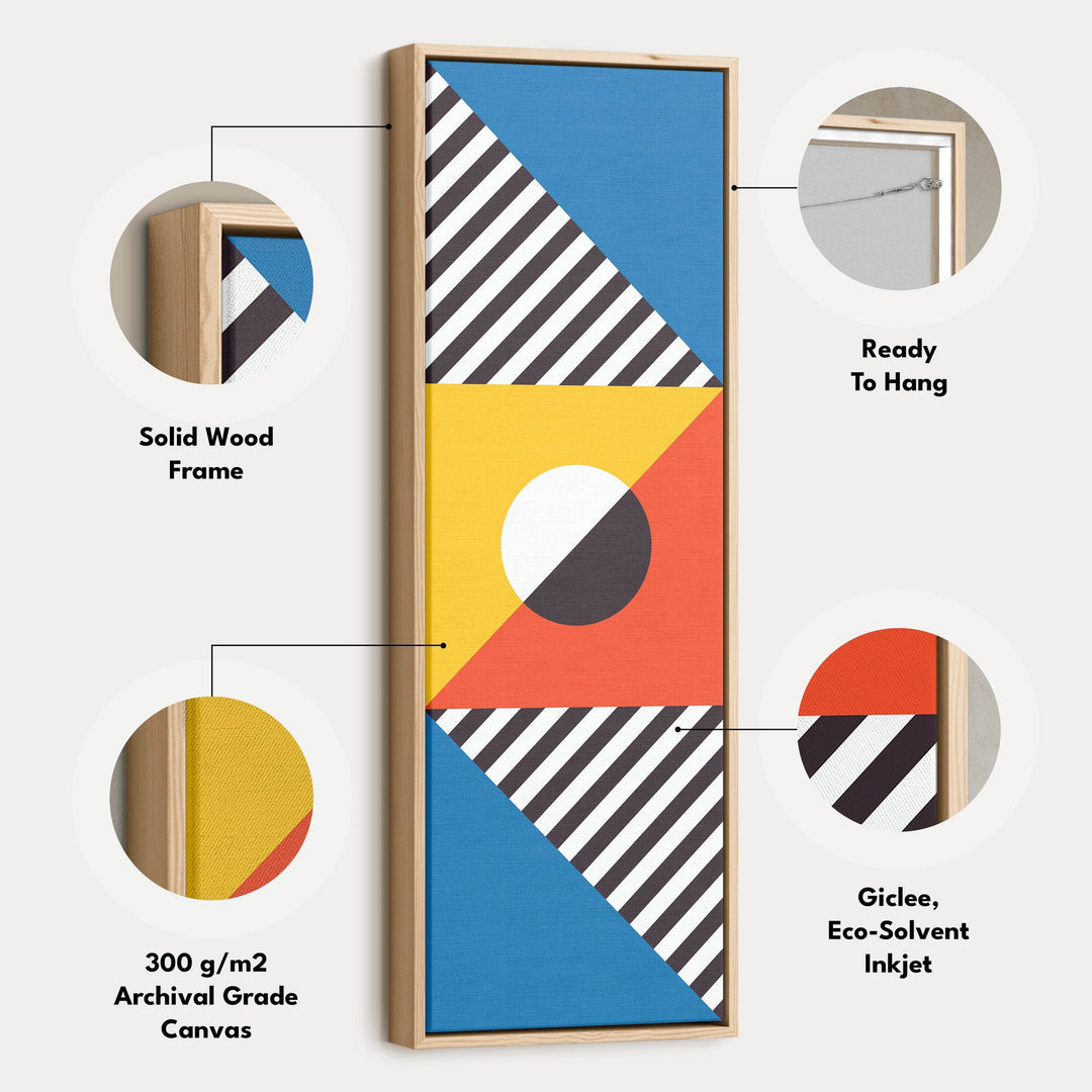 Bauhaus Stripes and Shapes Vertical Framed Canvas Wall Art for Living Room or Office - Atelier Printworks