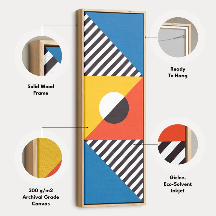 Bauhaus Stripes and Shapes Vertical Framed Canvas Wall Art for Living Room or Office - Atelier Printworks