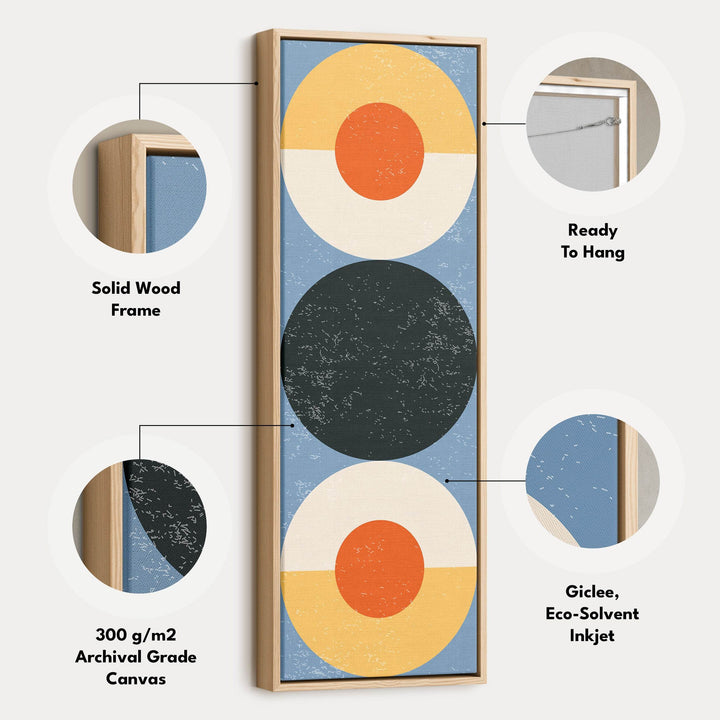 Retro Sun Circles Vertical Framed Canvas Wall Art for Hallway or Bedroom - Atelier Printworks