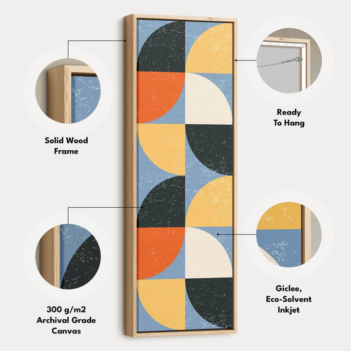 Geometric Half Circle Pattern Vertical Framed Canvas Wall Art for Bedroom or Hallway - Atelier Printworks