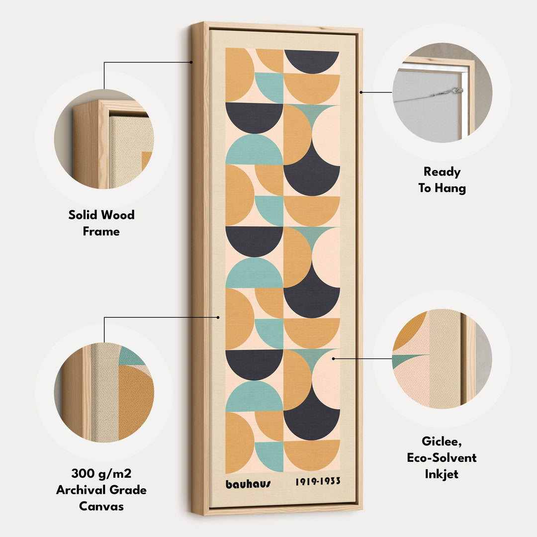 Retro Bauhaus Overlapping Shapes Vertical Framed Canvas Wall Art for Living Room or Study - Atelier Printworks