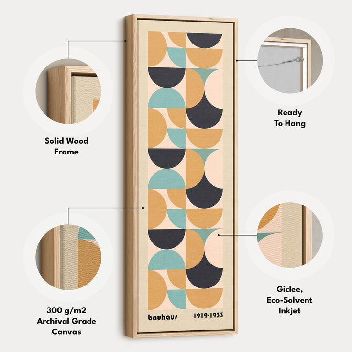 Retro Bauhaus Overlapping Shapes Vertical Framed Canvas Wall Art for Living Room or Study - Atelier Printworks