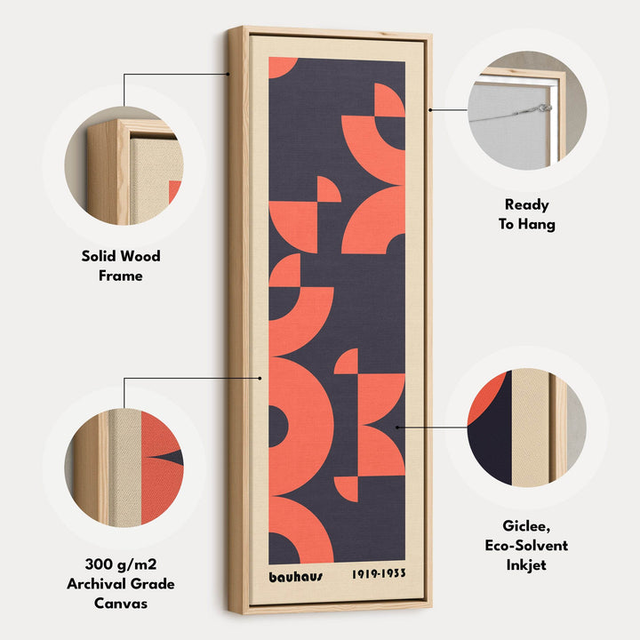 Blue and Orange Bauhaus Arches Vertical Framed Canvas Wall Art for Bedroom or Studio - Atelier Printworks