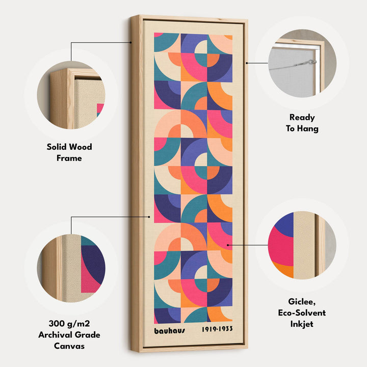 Orange and Blue Bauhaus Pattern Vertical Framed Canvas Wall Art for Bedroom or Living Room - Atelier Printworks