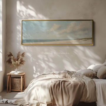 Gentle Beach Large Horizontal Canvas Artwork Long Narrow Wall Decor - Atelier Printworks