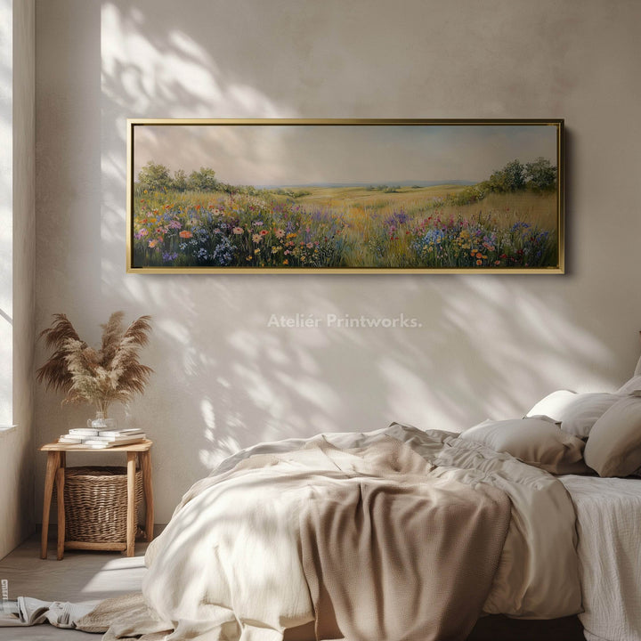 Vintage Wildflower Meadow Wide Skinny Framed Canvas Wall Art - Atelier Printworks