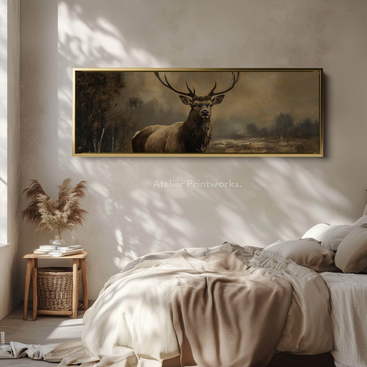 Scottish Stag Horizontal Wall Art Long Canvas Pictures - Atelier Printworks