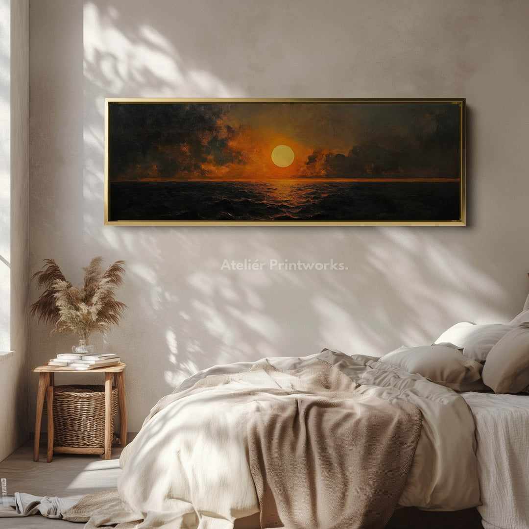 Long Horizontal Wall Art Above Bed Decor Abstract Sunset - Atelier Printworks