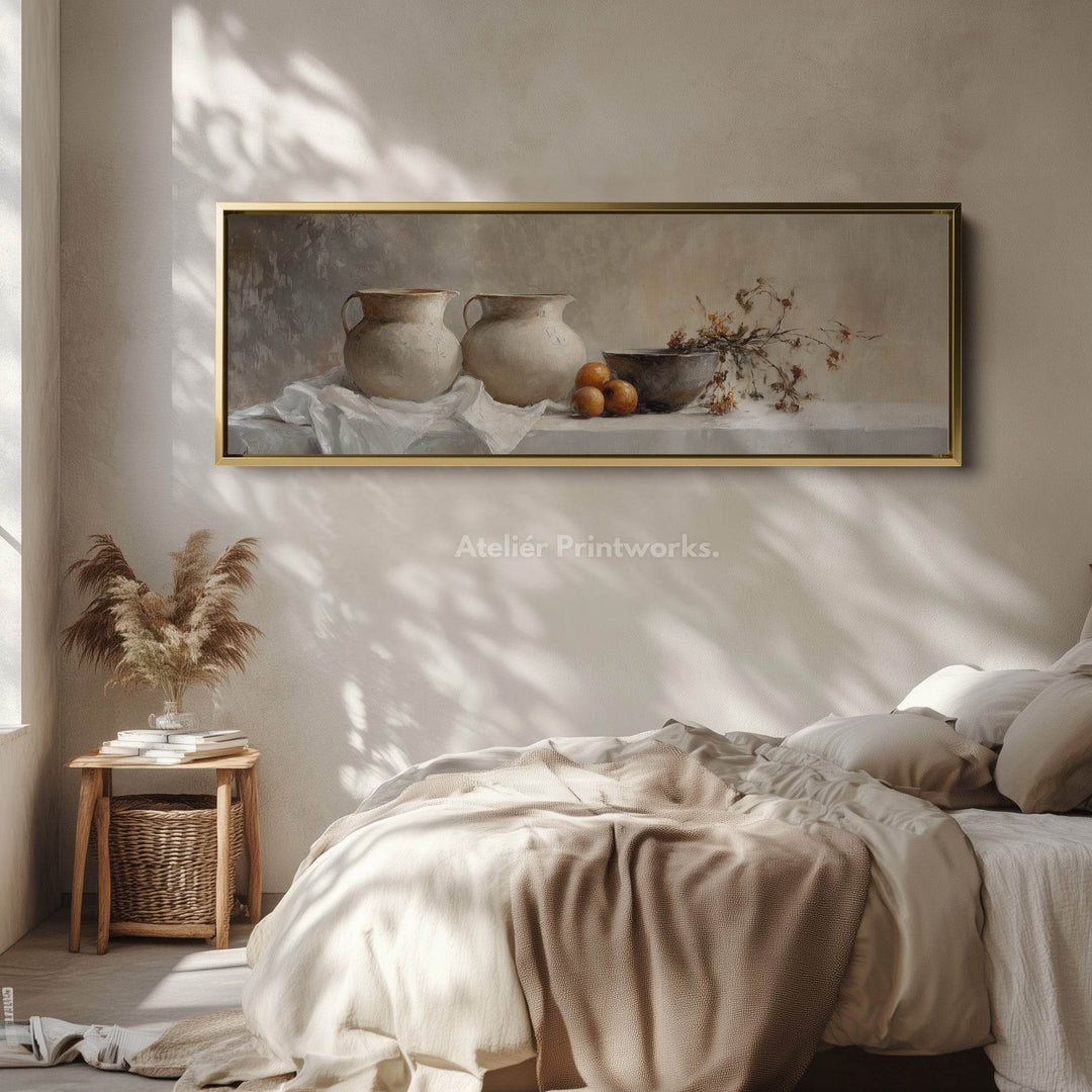 Neutral Kitchen Wall Art Long Narrow Wall Art Big Framed Canvas Picture - Atelier Printworks