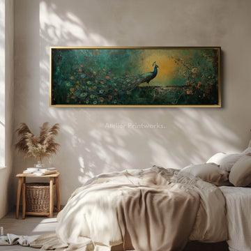 Abstract Peacock Large Canvas Decor Horizontal Long Wall Art - Atelier Printworks