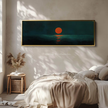 Minimalist Sunset Narrow Wide Horizontal Wall Decor Large Framed Canvas - Atelier Printworks