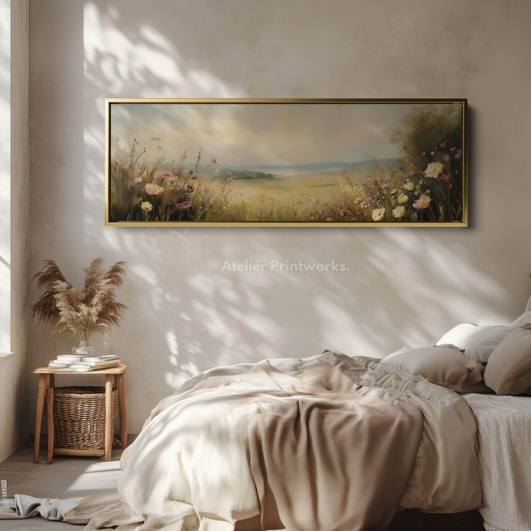 Framed Canvas Horizontal Narrow Wall Art Decor Wildflower Meadow - Atelier Printworks