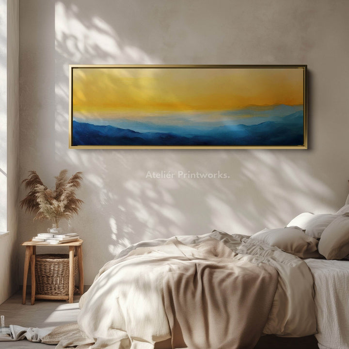 Abstract Blue & Yellow Long Narrow Panoramic Wall Art Canvas - Atelier Printworks