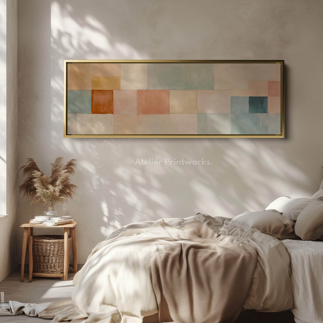 Abstract Pastel Long Framed Horizontal Canvas Wall Art - Atelier Printworks
