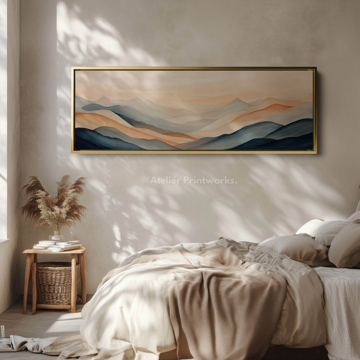 Muted Abstract Mountains Large Wide Horizontal Wall Art Framed Canvas - Atelier Printworks