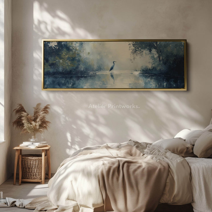Muted Heron Long Horizontal Skinny Framed Canvas - Atelier Printworks