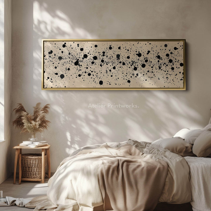 Black Abstract Dots Panoramic Large Framed Wall Decor - Atelier Printworks