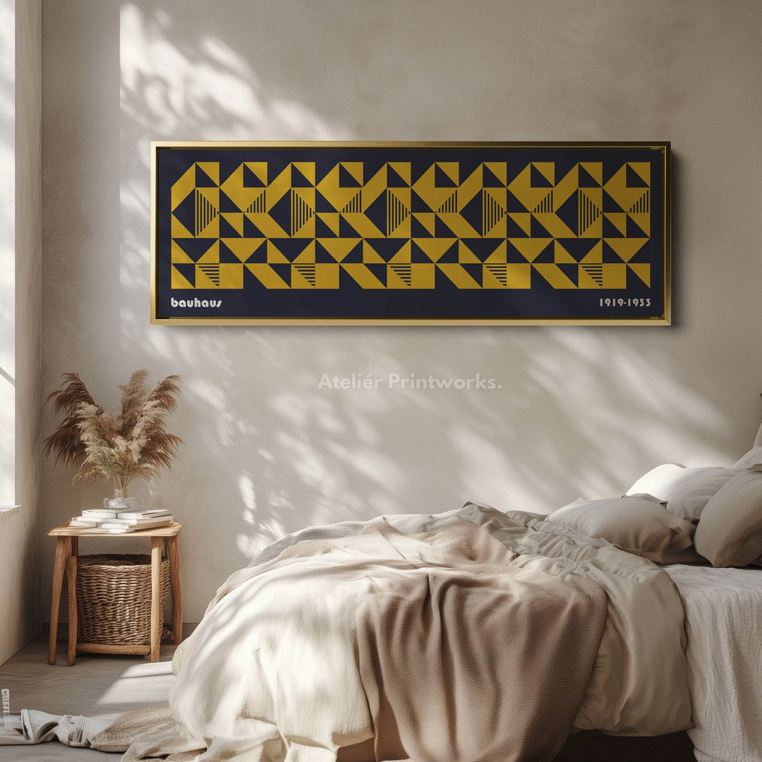 Dark Blue Bauhaus Long Skinny Panoramic Framed Canvas Wall Art - Atelier Printworks
