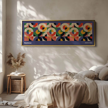 Horizontal Wall Art Violet Blue Bauhaus Large Framed Canvas - Atelier Printworks