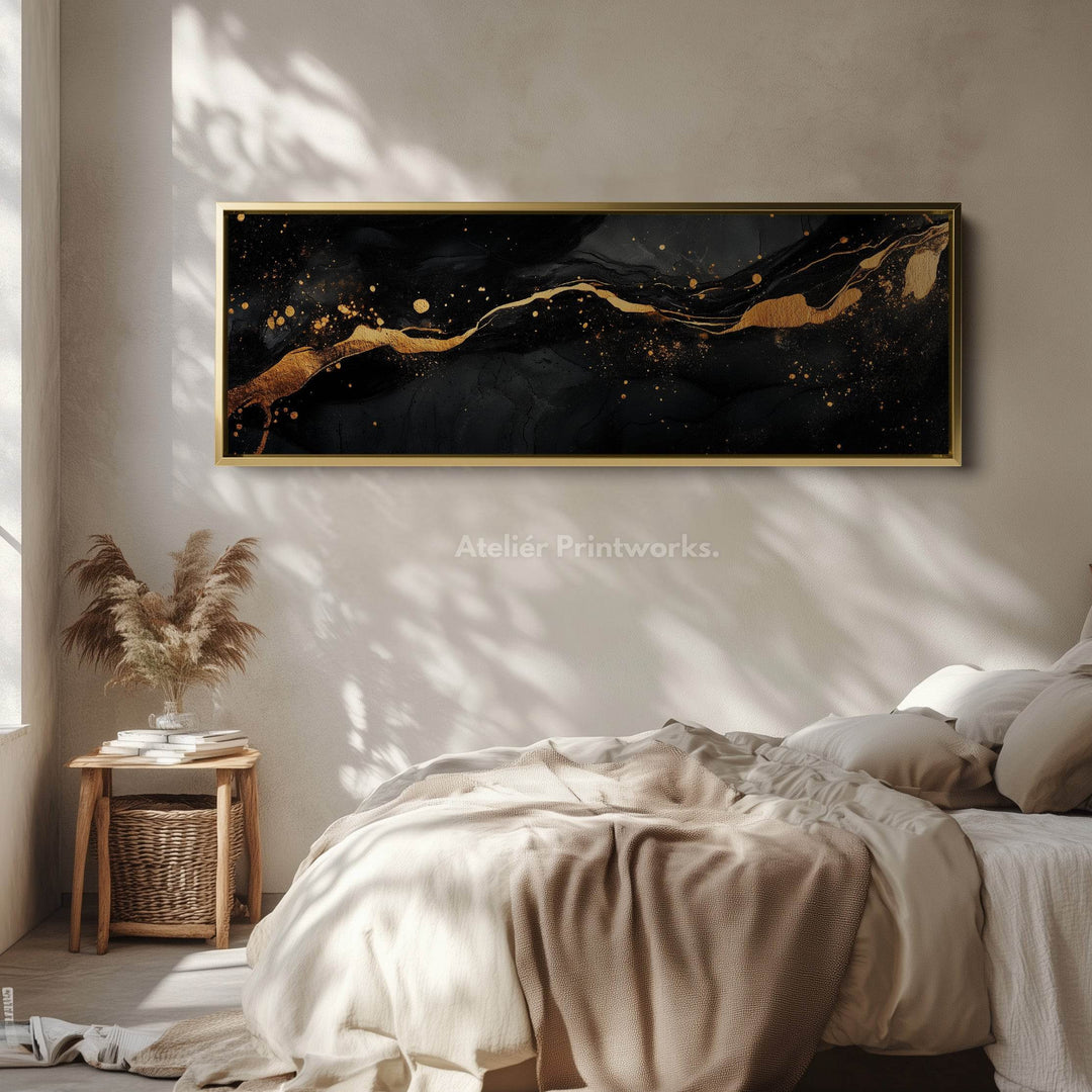 Gold & Black Abstract Horizontal Wall Decor Long Narrow - Atelier Printworks