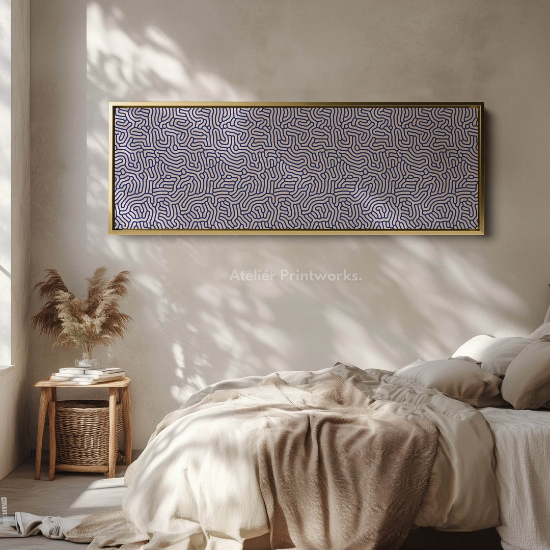 Blue Geometric Organic Pattern Long Wall Art - Atelier Printworks