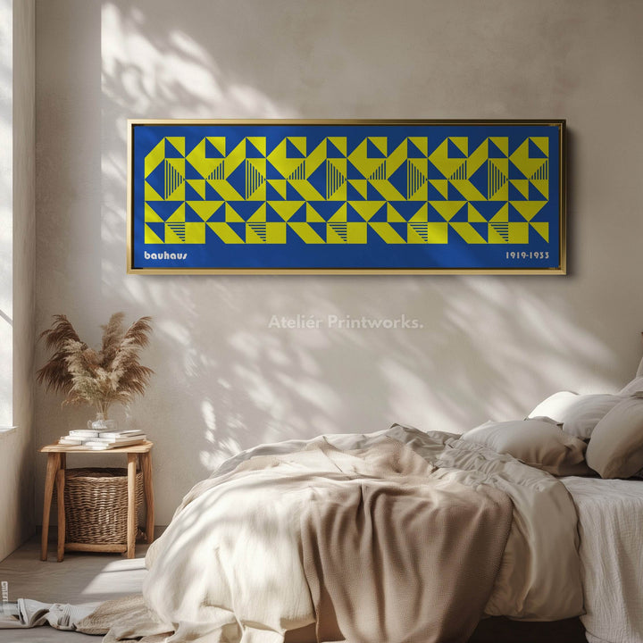 Blue & Yellow Large Framed Long Wall Art Mid Century Bauhaus - Atelier Printworks